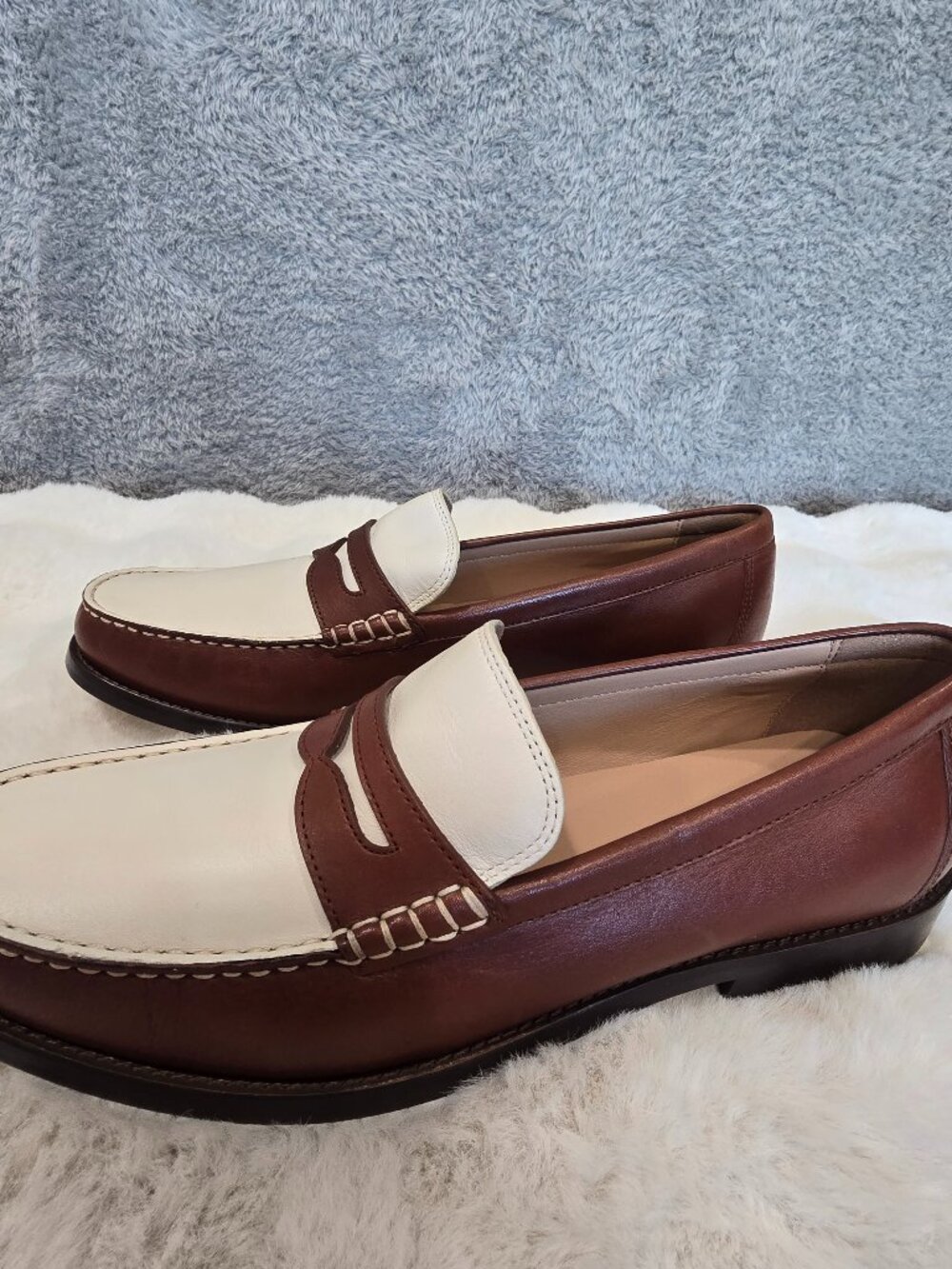 Cole Haan Lana Lux Penny Loafers Dark Cuoio Box Leather/Ivory Leather Size 8 - Picture 4 of 10